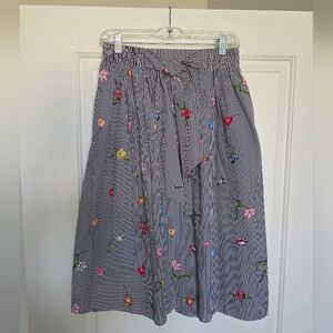 H&M Navy & White Pinstripe A-Line Skirt with Multicolor Floral print